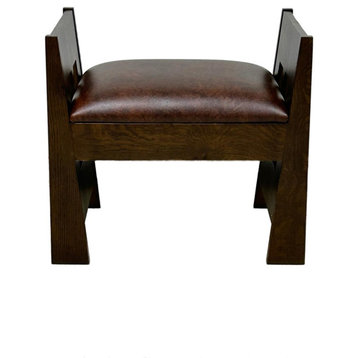 Mission Style Oak and Leather Foot Stool, Model A31 - Wanlut