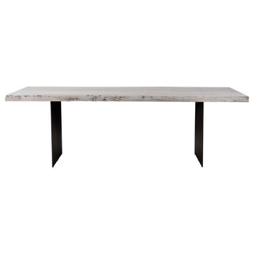94" White Rectangular Dining Table Live Edge Solid Wood Top Seats 8 or 10