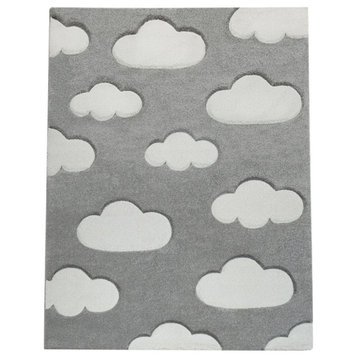 Kids Rug With Charming Clouds, Pastel Gray, 2'8"x4'11"