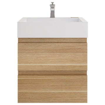 Monterey 24" Wall Mounted Vanity with Reinforced Acrylic Sink, White Oak