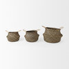 Gaia Light & Dark Brown Cross Patterned Seagrass Baskets, 3-Piece Set