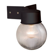 Black & Ribbed Clear Pc Ribbed Globe 1lt Wall IP44 40W