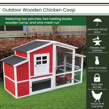 Outdoor Wooden Chicken Coop, Waterproof Roof, 6.58-Ft. x 2.65-Ft. x 3.8-Ft.