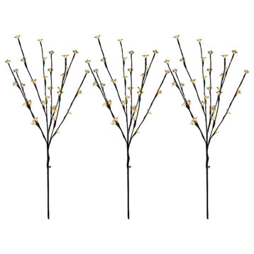 Set of 3 Warm White LED Lighted Cherry Blossom Branches, 30"