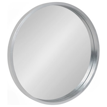 Travis Round Wood Accent Wall Mirror, Silver 21.6 Diameter