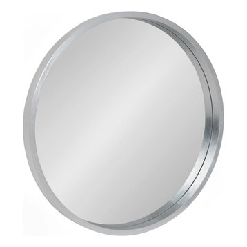 Travis Round Wood Accent Wall Mirror, Silver 21.6 Diameter