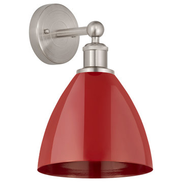 Edison Plymouth Dome 1 Light 8" Sconce, Brushed Satin Nickel, Red