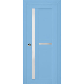 Sliding Pocket Door 18 x 96, Veregio 7288 Aquamarine & Frosted Glass, Rail