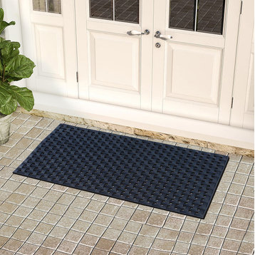A1HC Basket Weave Design Indoor/Outdoor Durable Rubber Doormat 32"X48, Black