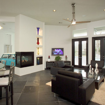 contemporary living room with art niches
