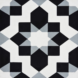 Moroccan Mosaic and Tile House - Affos Handmade Cement Tile, Gray/Black/ Sample - Wall And Floor Tile