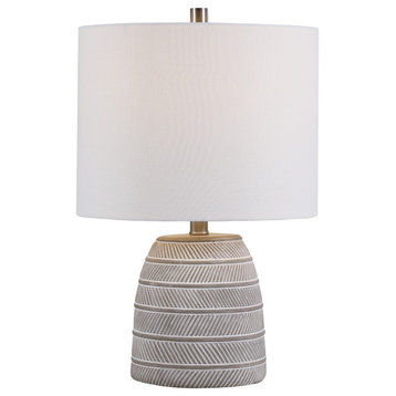 Gray And White Etched Concrete Base Table Lamp