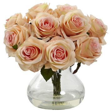 Rose Arrangement With Vase, Peach