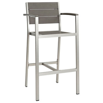 Modern Contemporary Urban Outdoor Patio Bar Stool Chair, Gray Gray, Aluminum