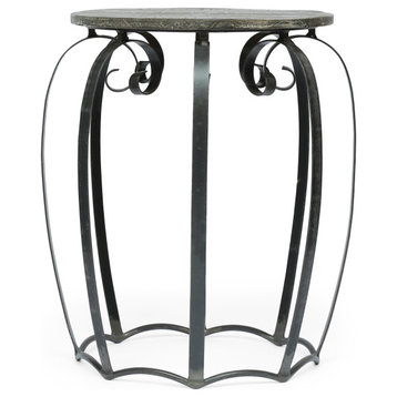 Camba Modern Industrial Handcrafted Mango Wood Side Table, Gray and Black