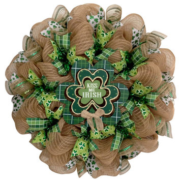 Kiss Me Irish Shamrock St Patrick's Day Handmade Deco Mesh Wreath