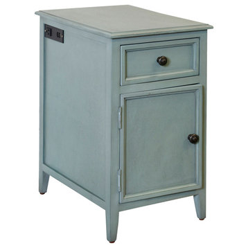 Aged Seafoam Side Table With Drawer and Cabinet