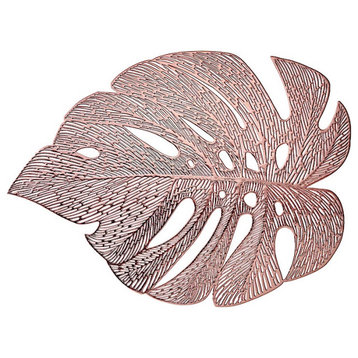 6 Tropical Monstera Leaf 18" Metallic Vinyl Round Table Placemats