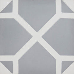 Moroccan Mosaic and Tile House - Mogador Handmade Cement Tile, Gray/White, Sample - Wall And Floor Tile
