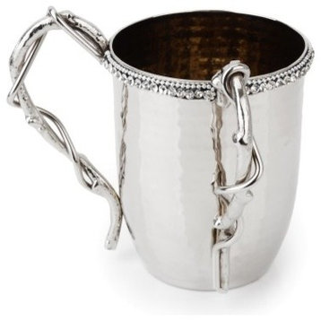 Classic Touch Hammered Stainless Steel Jeweled Leaf Wash Cup