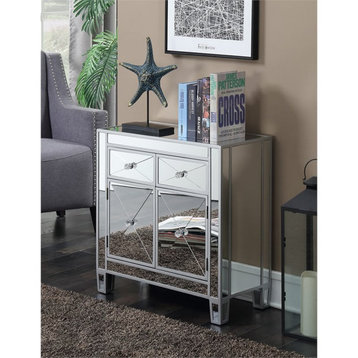 Gold Coast Vineyard Two-Drawer Cabinet in Mirrored Glass and Silver Wood Finish