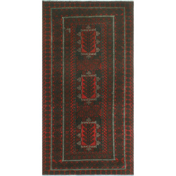 Vintage Distressed Florid Red/Charcoal Rug, 3'10x7'3