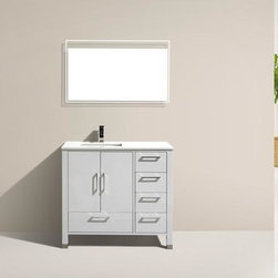 36" Gloss White Vanity with White Quartz Counter Top - Bathroom Vanities And Sink Consoles
