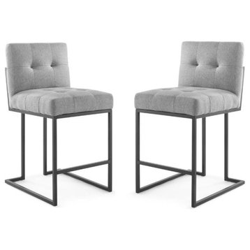 Home Square 2 Piece Upholstered Metal Counter Stool Set in Black and Light Gray