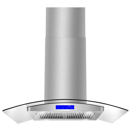Cosmo 380 CFM Euro Stainless Steel Island Glass Range Hood With Permanent Filter, 36"