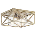 Kichler - Moorgate 4-Light 16" Ceiling Light in Distressed Antique White - The Moorgateâ„¢ 16" 4 Light Flush Mount with Clear Glass in Distressed Antique White features a clean approach to a traditional X frame common in wood furniture, country dÃ©cor, and barn doors. Its single large glass shade allows the four bulbs to be seen, giving your room added dimension. Brushed Nickel Socket Covers add a touch of rustic sophistication.  This light requires 4 , 60.0 W Watt Bulbs (Not Included) UL Certified.