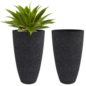 Tall Planters Outdoor Indoor - Specked Black Flower Plant Pots