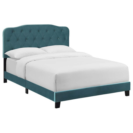 Amelia Twin Performance Velvet Bed Sea Blue