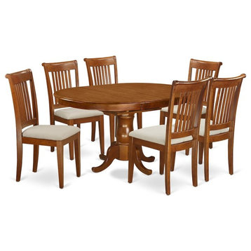 7-Piece Dining Room Set, Oval Table, Leaf and 6 Chairs With Cushion