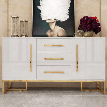 Stovf White Modern 59" Wood Sideboard with Drawers Kitchen Buffet Cabinet