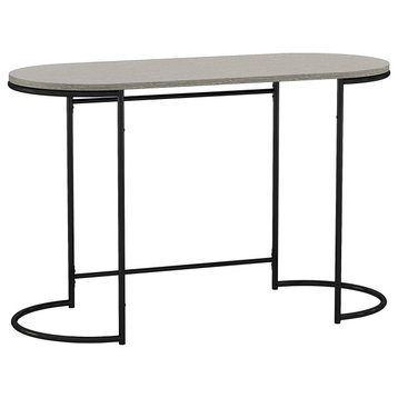 Contemporary Desk, Black Metal Frame With Oval Shaped MDF Top, Light Gray