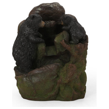 Tyrion 2-Tier Bear Fountain, Moss and Black