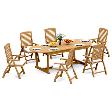 Outdoor Teak Dining Set, 94" Masc Oval Table and 6 Ashley Reclining Chairs