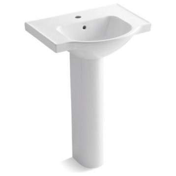 Kohler Veer 24" Pedestal Bathroom Sink with Single Faucet Hole, White
