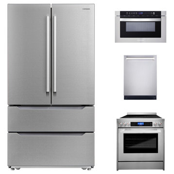 4PC Package 24" Microwave Drawer 30" Range 24" Dishwasher & Refrigerator