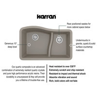 Karran Undermount Quartz 32" 60/40 Double Bowl Kitchen Sink, Concrete