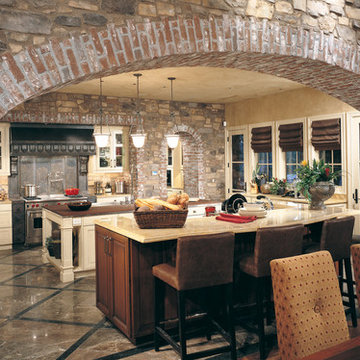 Brick Archway and Stone Kitchen Wall