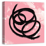 DDCG - "Pink Coil 2 Abstract" Canvas Wall Art, 24"x24" - This 24x24 premium gallery wrapped canvas is a dramatic contrast of a bright blush background and black swirls.   The wall art is printed on professional grade tightly woven canvas with a durable construction, finished backing, and is built ready to hang. The result is a remarkable piece of wall art that will add elegance and style to any room.