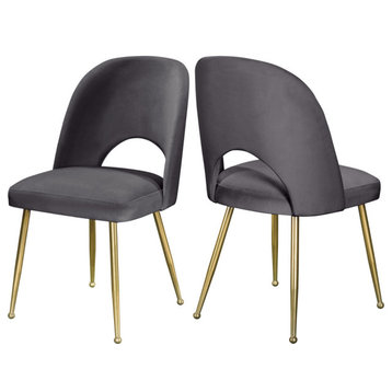 Logan Velvet Dining Chairs With Brushed Gold Legs (Set of 2), Gray