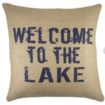 "Welcome to the Lake " Burlap Pillow, Navy
