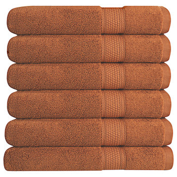 A1HC Hand Towel 6-Piece Set, 100% Ring Spun Cotton, Ultra Soft, Quick Dry, Burnt Caramel
