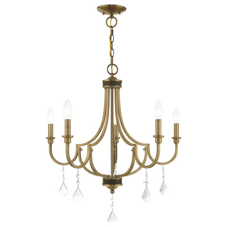 Transitional Chandelier, Antique Brass