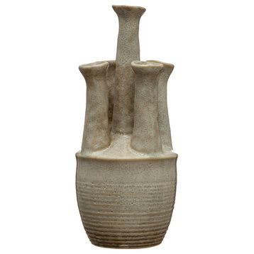 Handmade Stoneware Vase With 5 Openings, Reactive Glaze