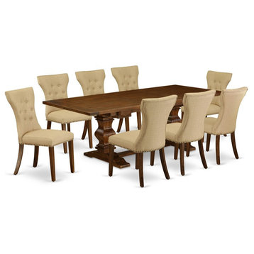 East West Furniture Lassale 9-piece Wood Dining Set in Walnut/Brown