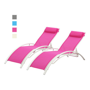 Ainfox 2 Sets Adjustable Chaise Lounge Chair Recliner Outdoor Furniture, Pink