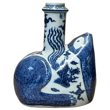 Chinese Blue White Porcelain Toad Frog Shape Long Neck Vase Hws2866